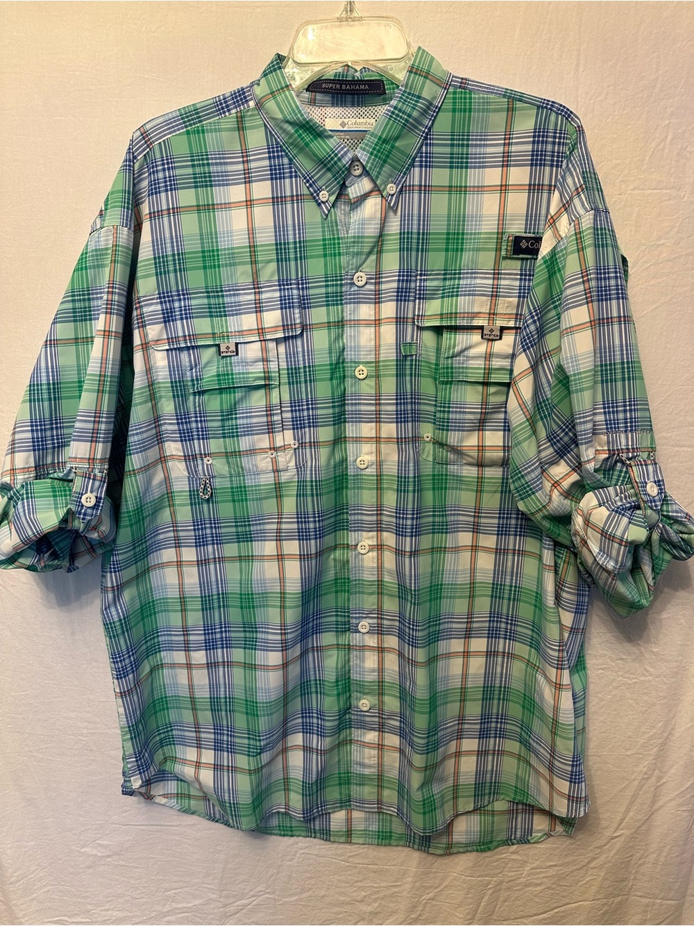 Columbia PFG Super Bahama Omni-Shade Plaid Fishing Shirt Mens Large